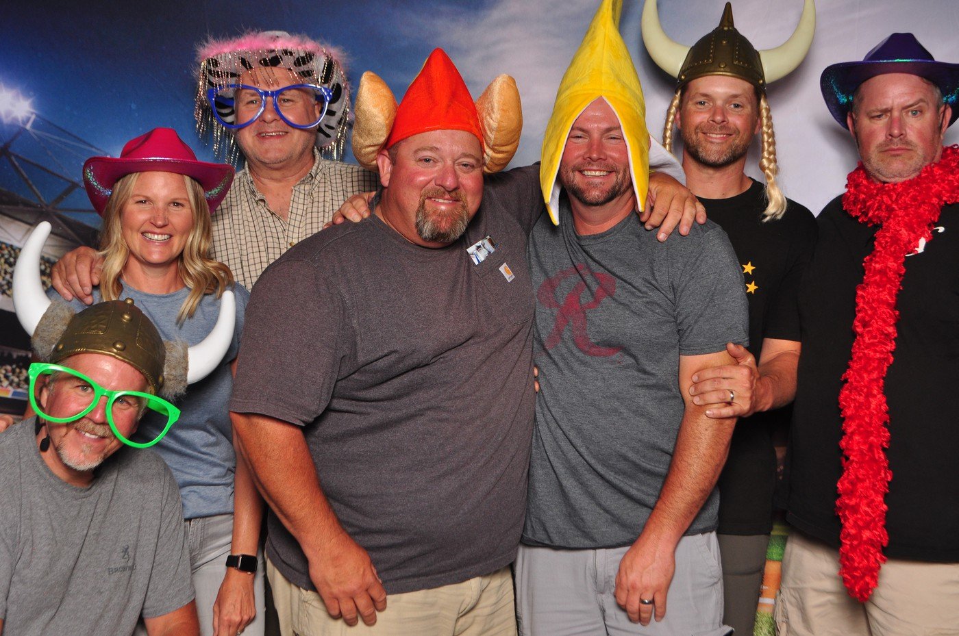 A crew in the photo booth at Rainiers night